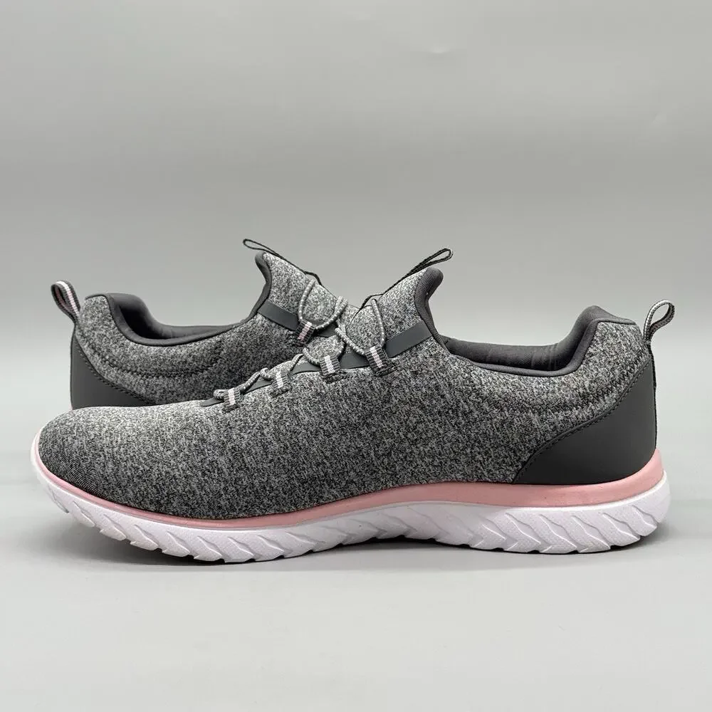 Athletic Works Women’s Comfort Fit Memory Foam Slip On Sneakers Gray Pink Sz 12W